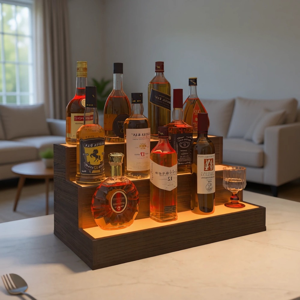 Home Bar Shelves - ホームバー用LEDボトルディスプレイ棚 | ウイスキースタンド、オーガナイザー、ボトルテーブルシェルフ