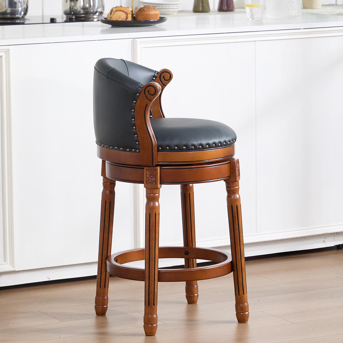 牛革製バースツール、高さ26インチ、木製フレーム、360度回 - Home Bar Stools のレビューと価格