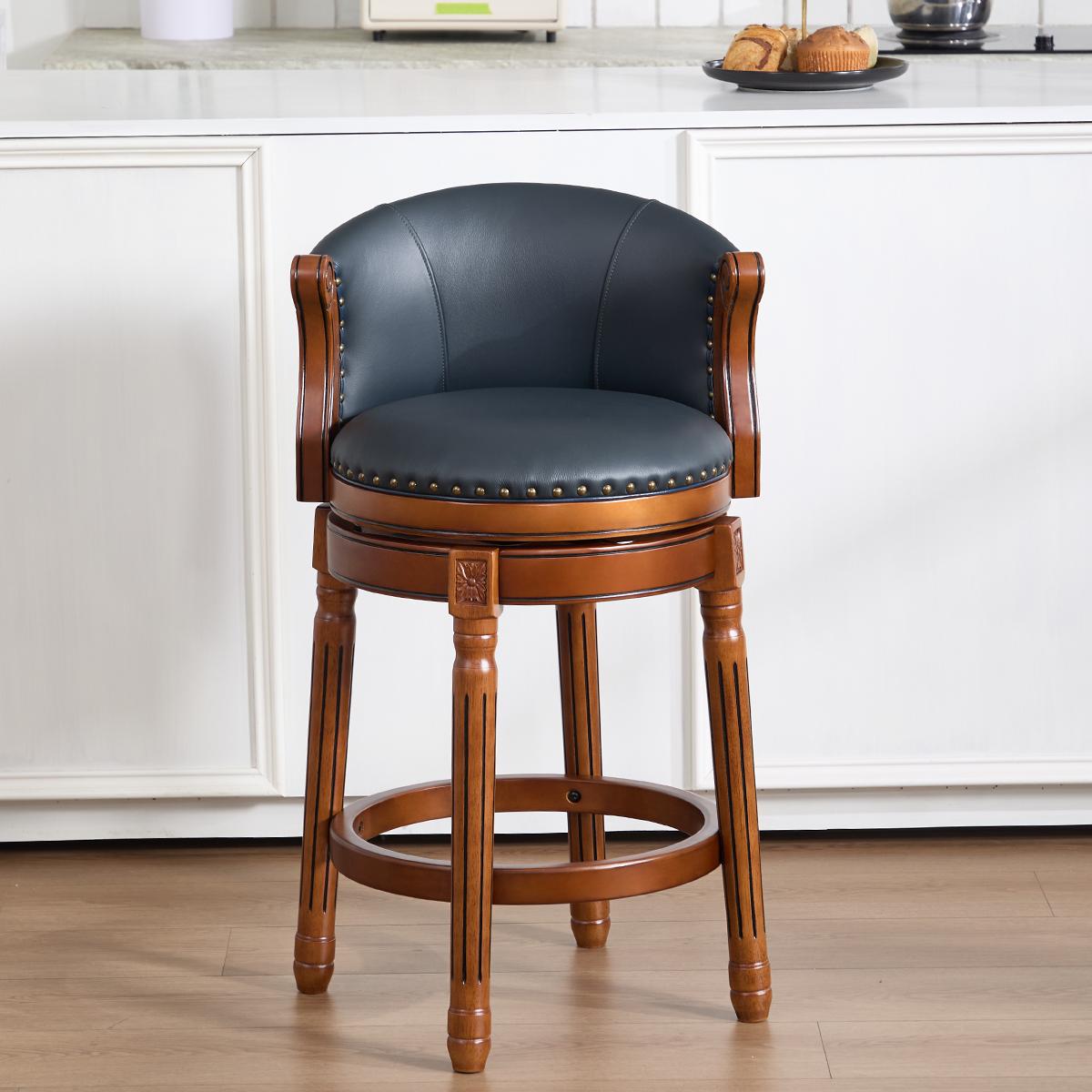 牛革製バースツール、高さ26インチ、木製フレーム、360度回 - Home Bar Stools のレビューと価格
