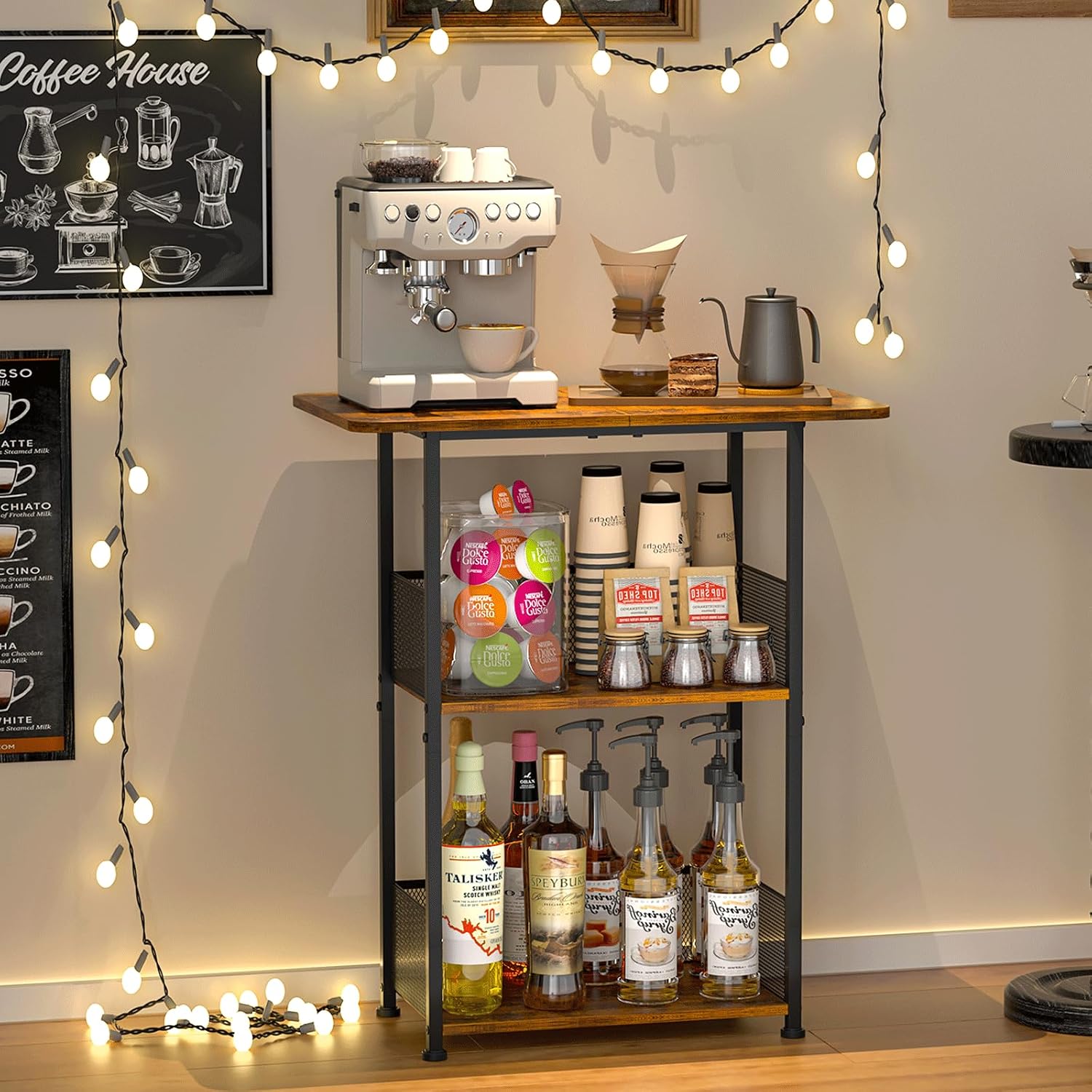 ミニフロアスタンド型コーヒーバーシェルフ、3段小型コーヒーテ - Home Bar Shelves のレビューと価格