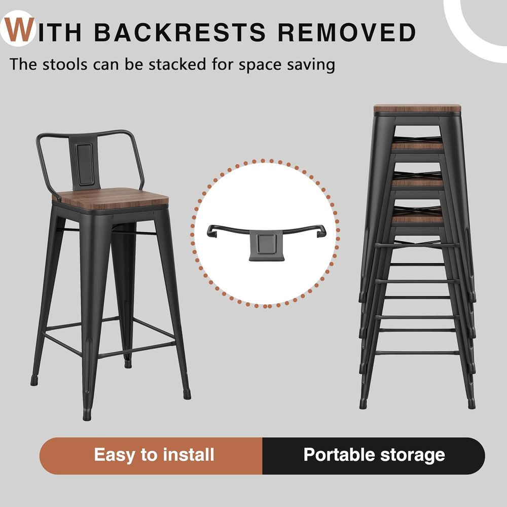 24インチ バースツール4脚セット 工業用メタルバースツール - Home Bar Stools のレビューと価格