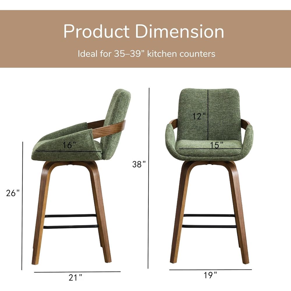 26インチ回転式バースツール2脚セット、リネン生地とウォール - Home Bar Seating のレビューと価格
