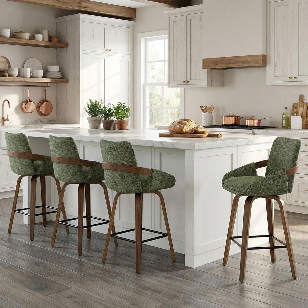 26インチ回転式バースツール2脚セット、リネン生地とウォール - Home Bar Seating のレビューと価格
