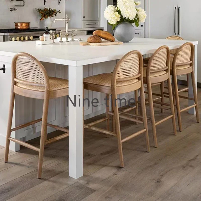 無垢材籐キッチンバーチェアアームチェアデザインサロンチェアハ - Home Bar Stools のレビューと価格
