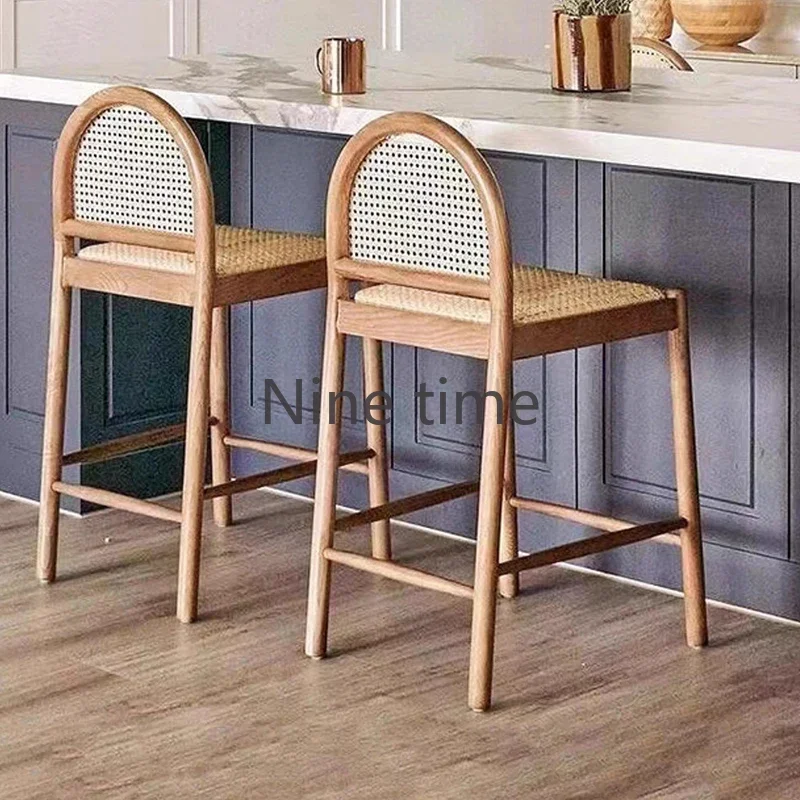 無垢材籐キッチンバーチェアアームチェアデザインサロンチェアハ - Home Bar Stools のレビューと価格